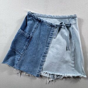 PacSun Two-Tone Color Block Denim Wrap Mini Skirt Size 25  | Self-Tie Belt